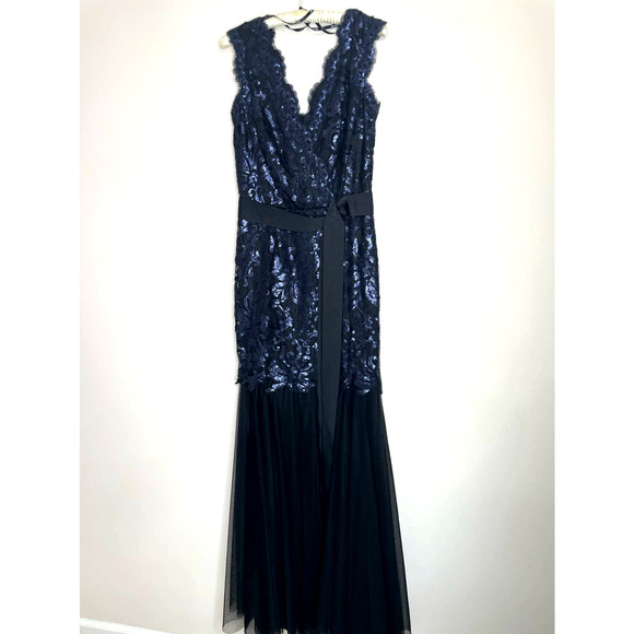 Tadashi Shoji Blue Evening Dress Formal Long Trumpet Dress Black